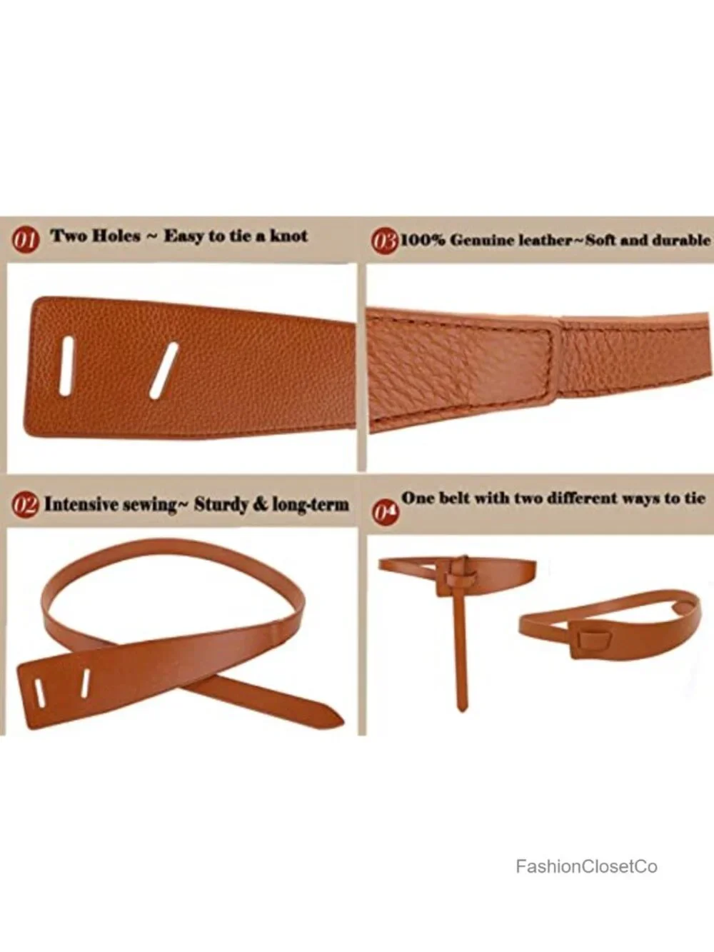 Genuine Leather Women's Tie Knot Waist Belt for Dresses Jeans Jumpsuits